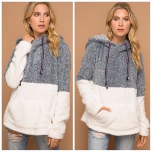 Navy soft two toned furry hoodie